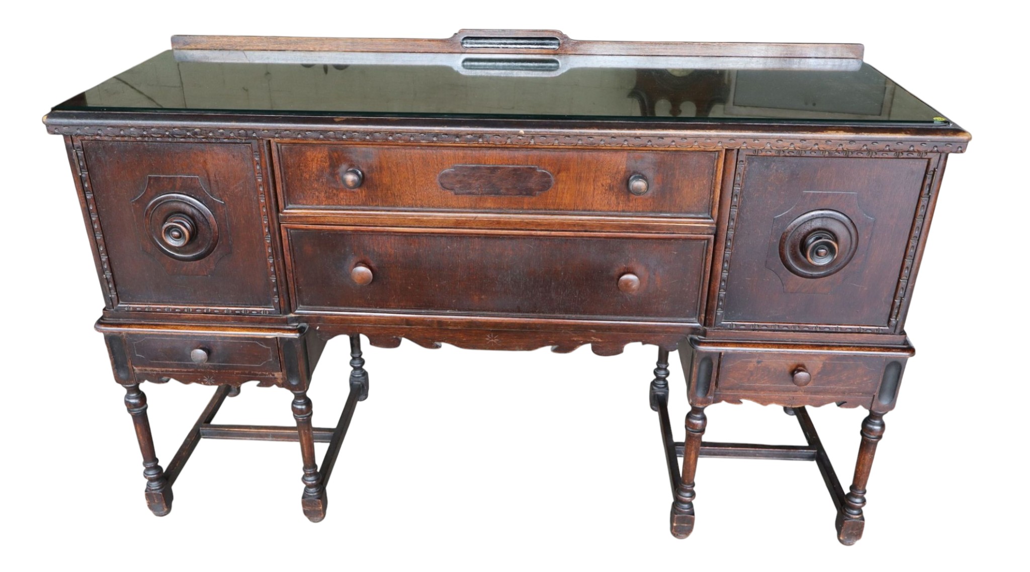 Antique walnut 2 door 4 drawer buffet w/custom glass