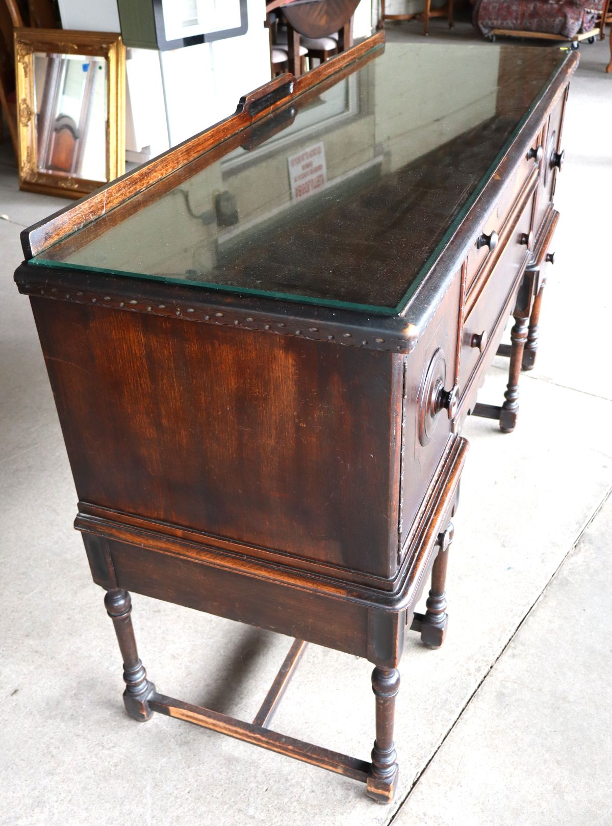Antique walnut 2 door 4 drawer buffet w/custom glass