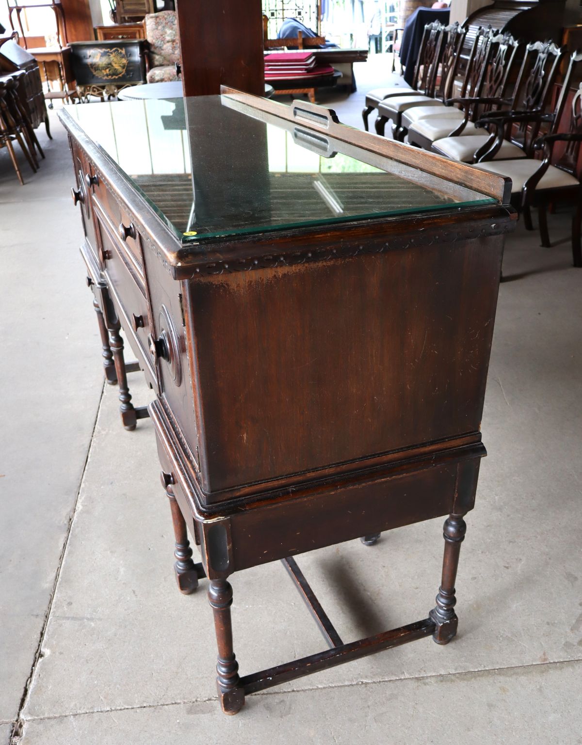 Antique walnut 2 door 4 drawer buffet w/custom glass