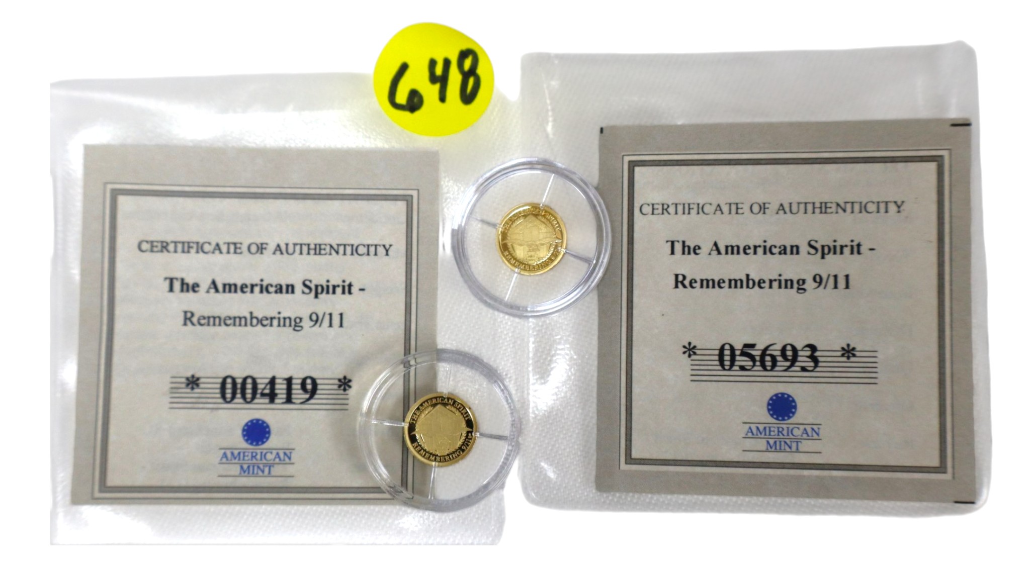 (2) 9/11 Twin Towers Remembering Gold Coins 0.5g COA