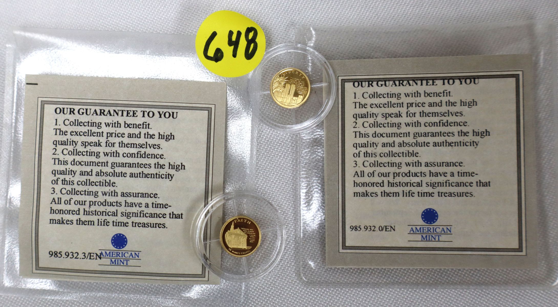 (2) 9/11 Twin Towers Remembering Gold Coins 0.5g COA