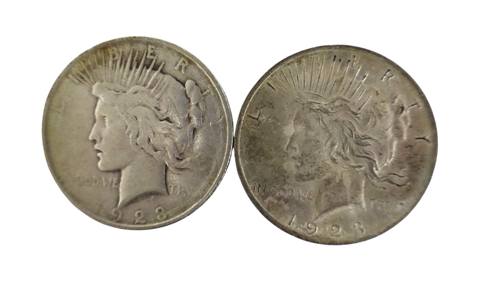 (2) US silver peace dollars $1 dated 1923 & 1923