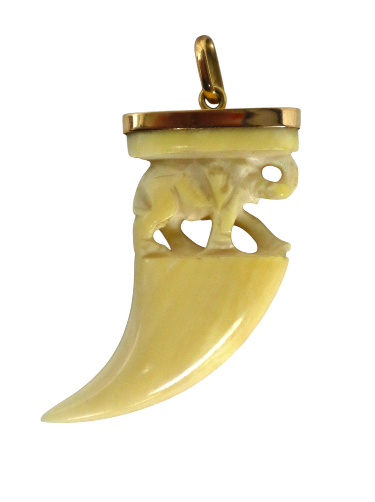 18k yellow gold pendant with carved elephant tooth