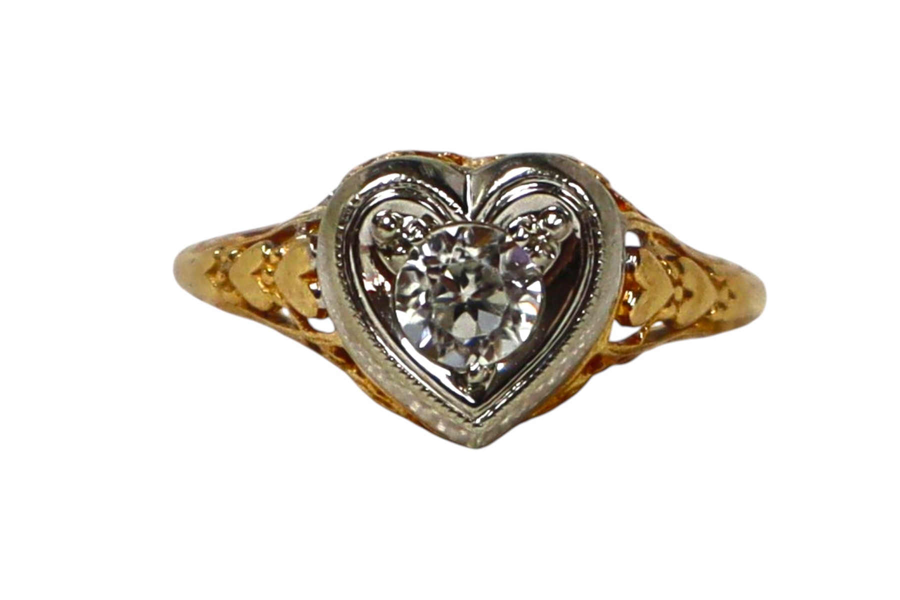 14k yellow gold diamond heart ring size 4.5