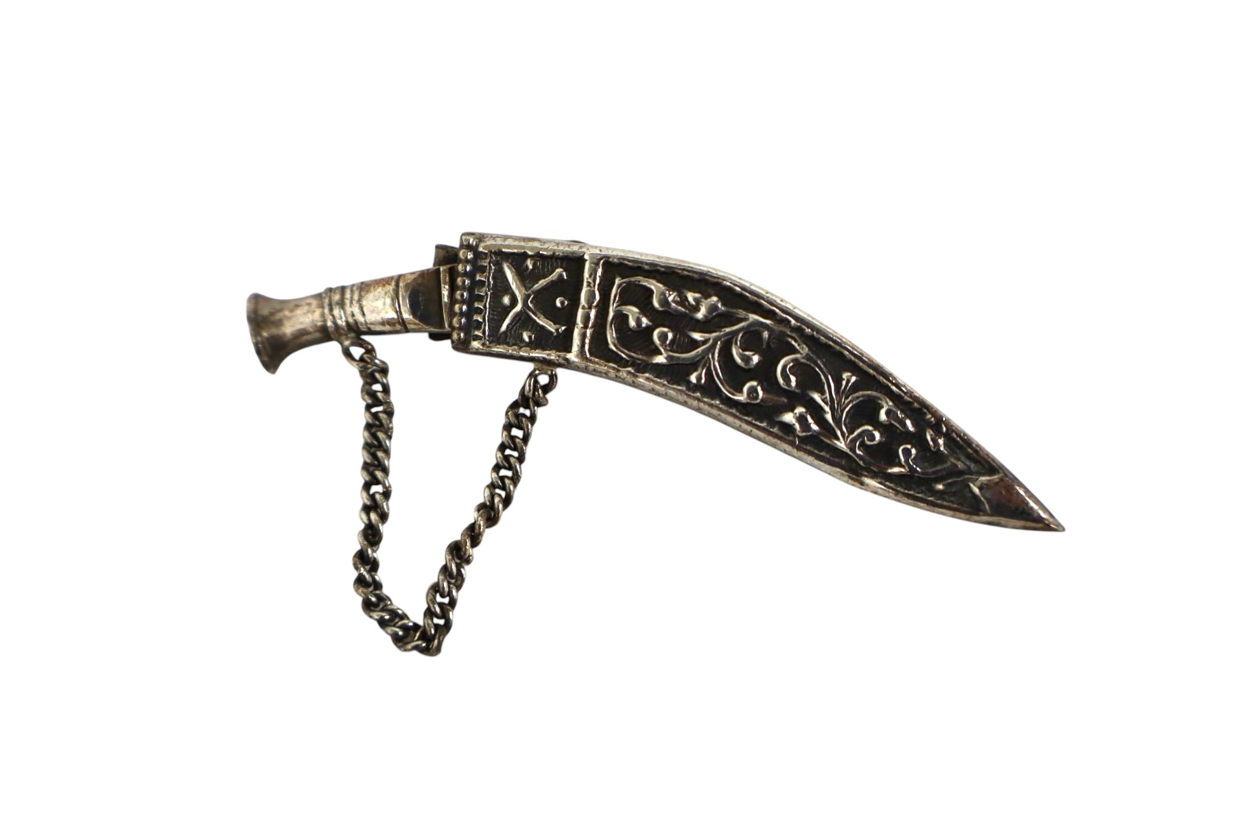Asian silver knife brooch with sleeve