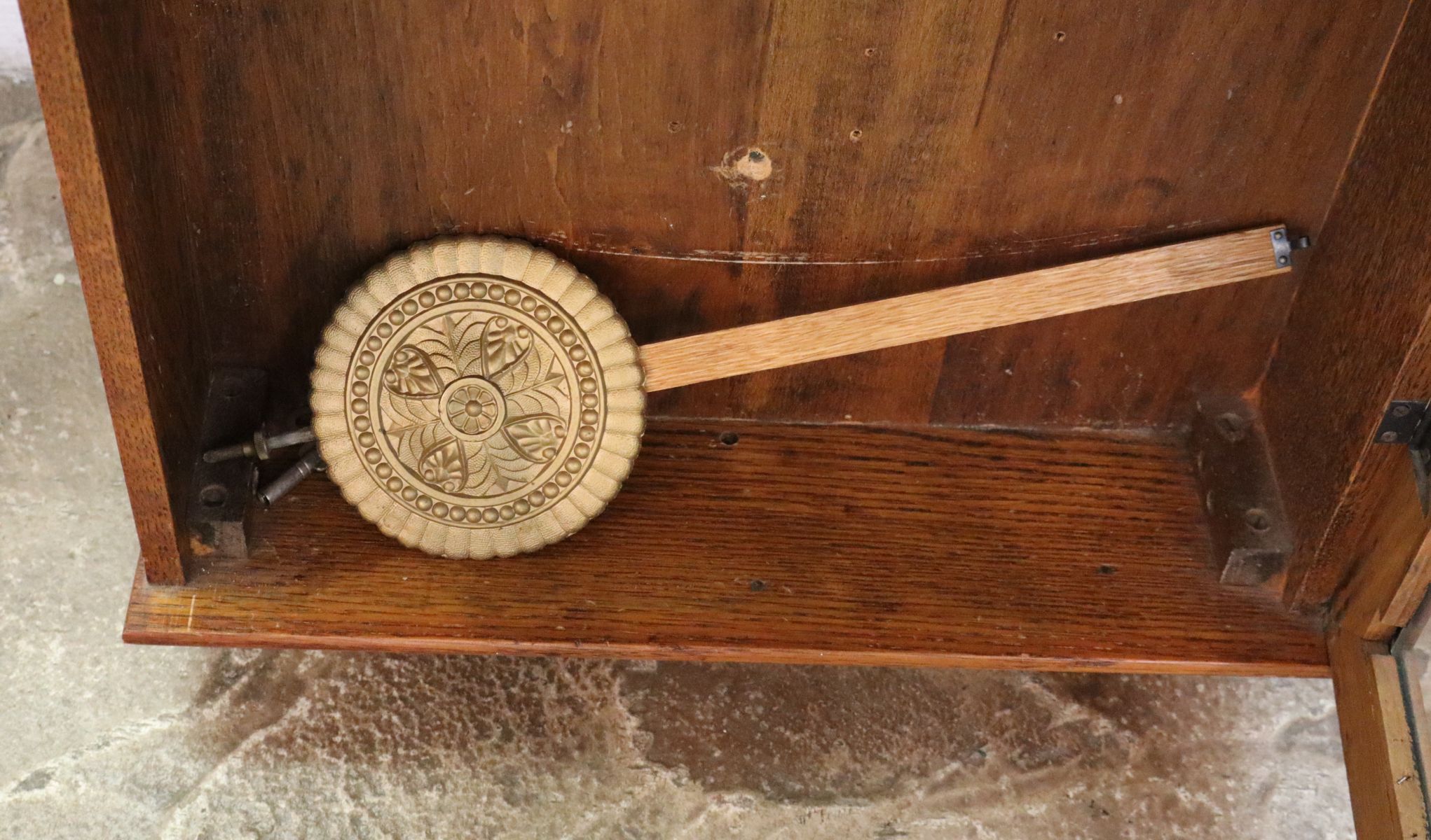 Antique Ingraham Oak Wall Clock, Pendulum, Key
