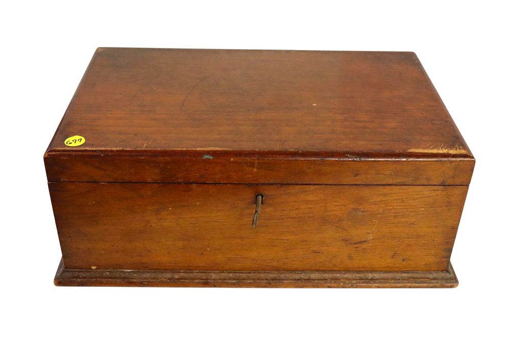 Antique mahogany document box with key original finish structurally sound with age around 