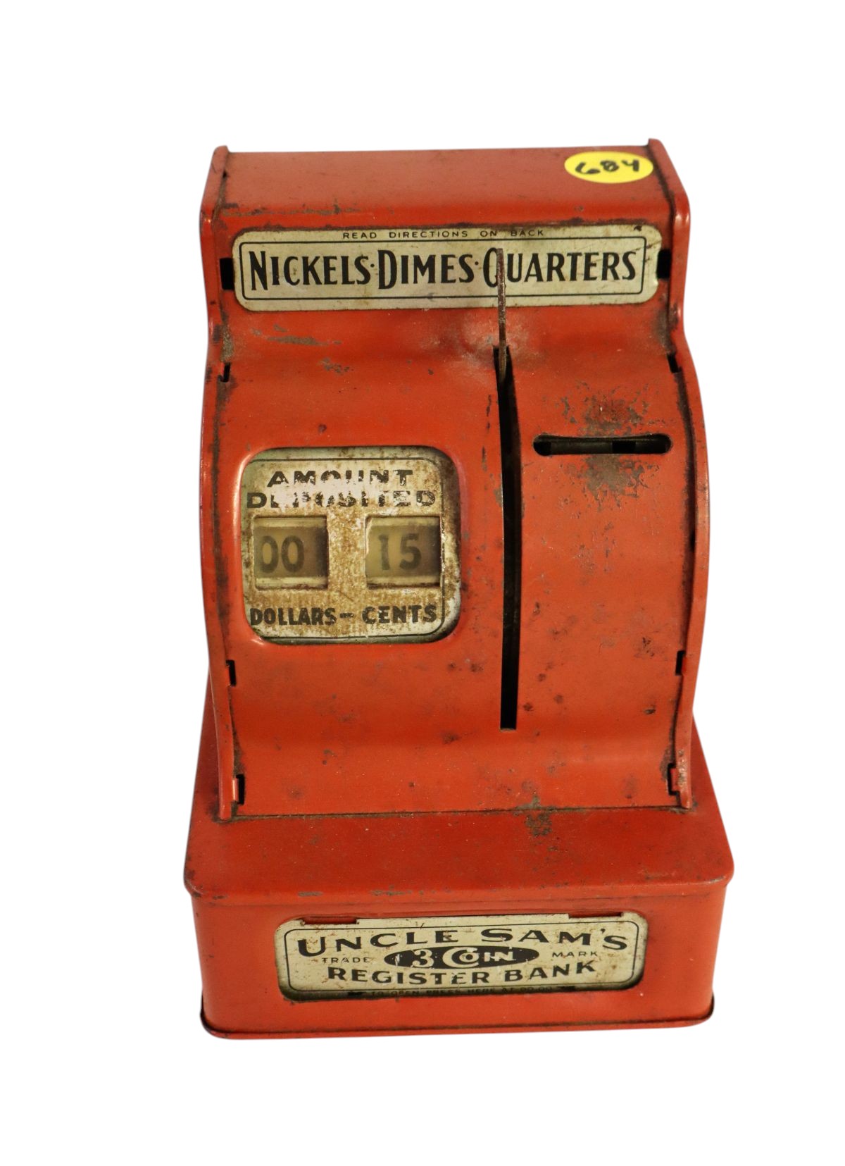 Antique Uncle Sam 3 coin register bank original tin/paint