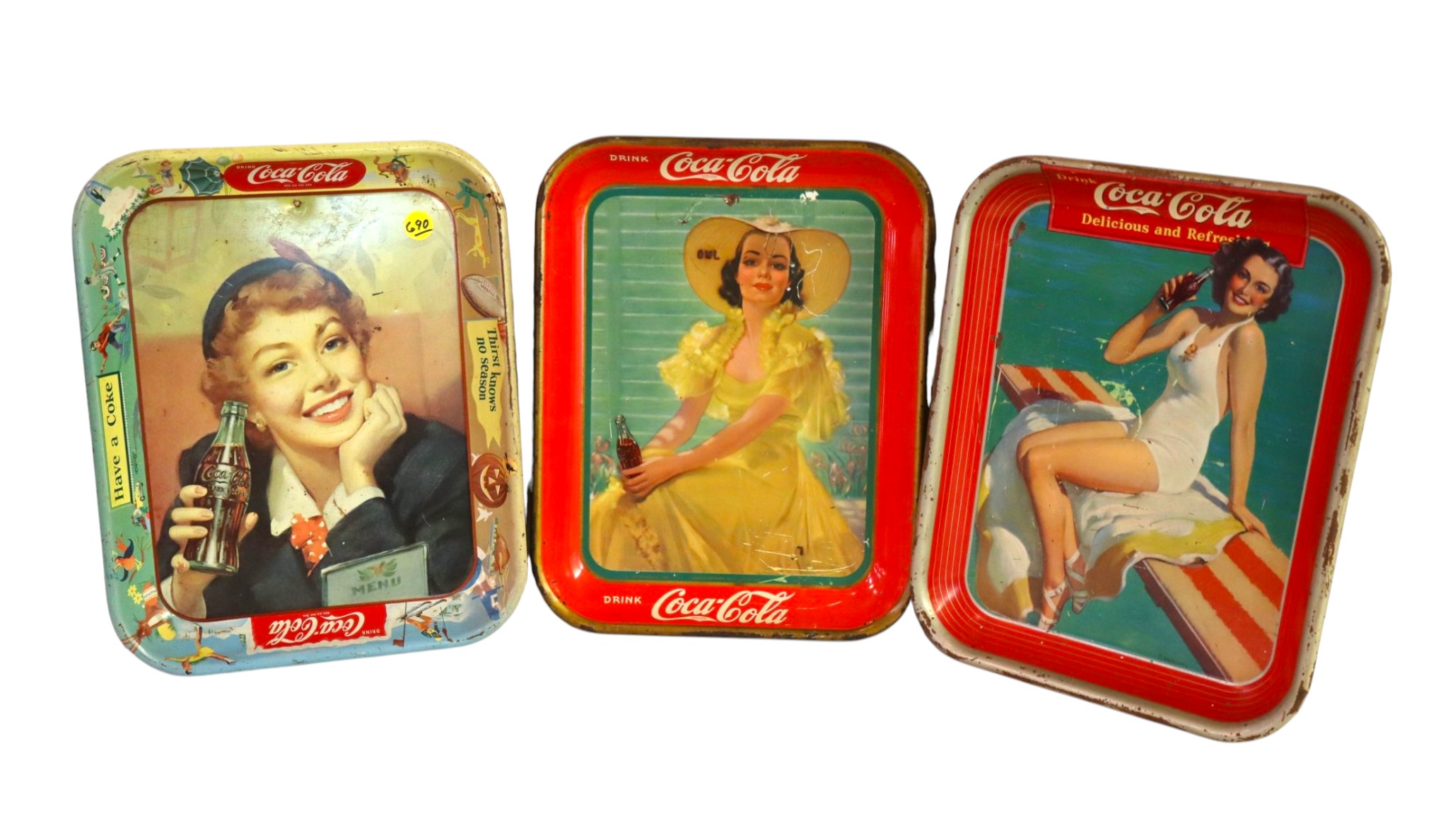 3 antique Coca-Cola advertisement metal trays