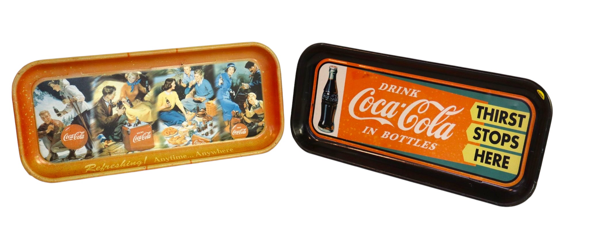 2 vintage Coca-Cola metal advertisement trays