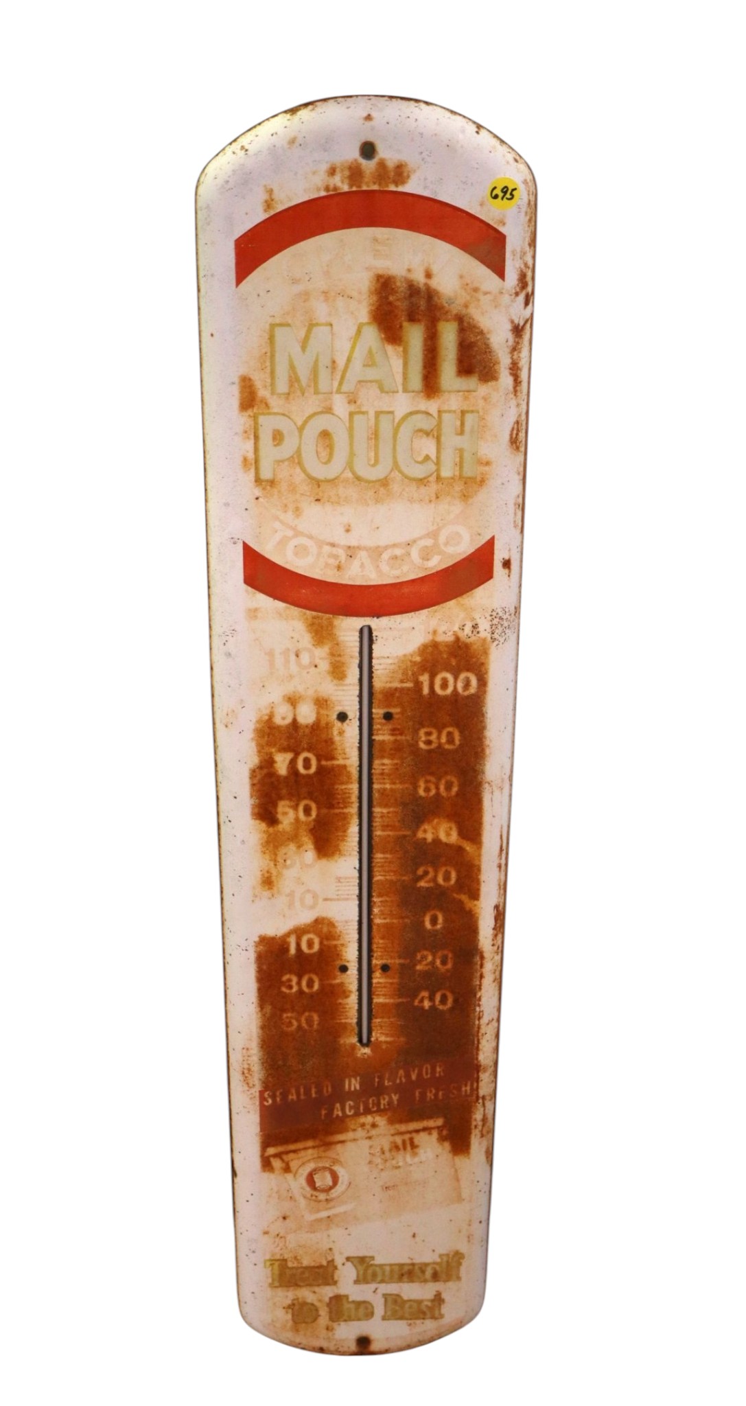 Antique mail pouch metal advertisement thermometer