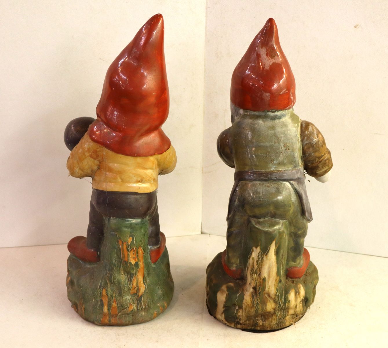 2 porcelain painted garden gnomes, original paint