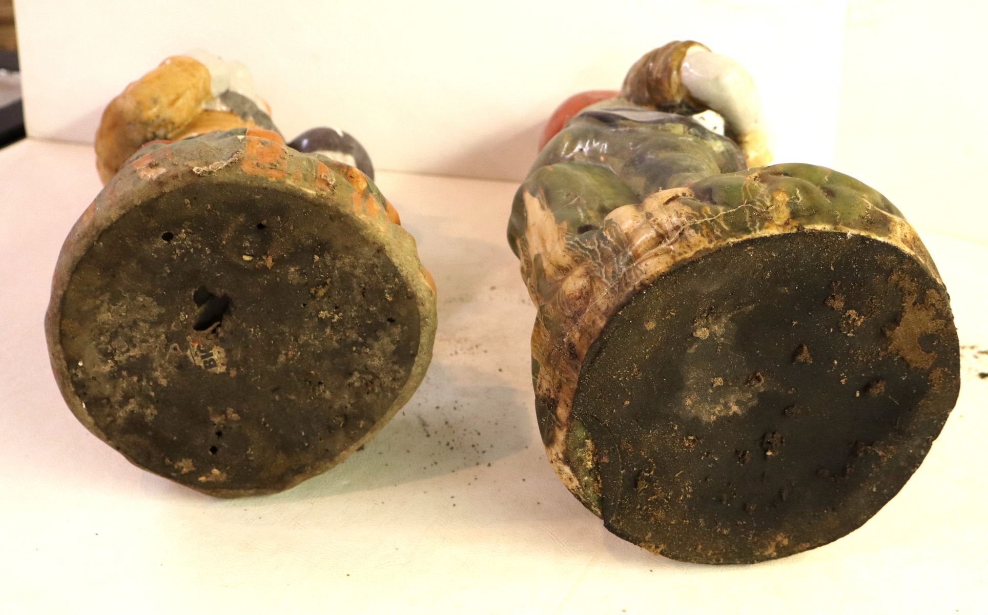 2 porcelain painted garden gnomes, original paint