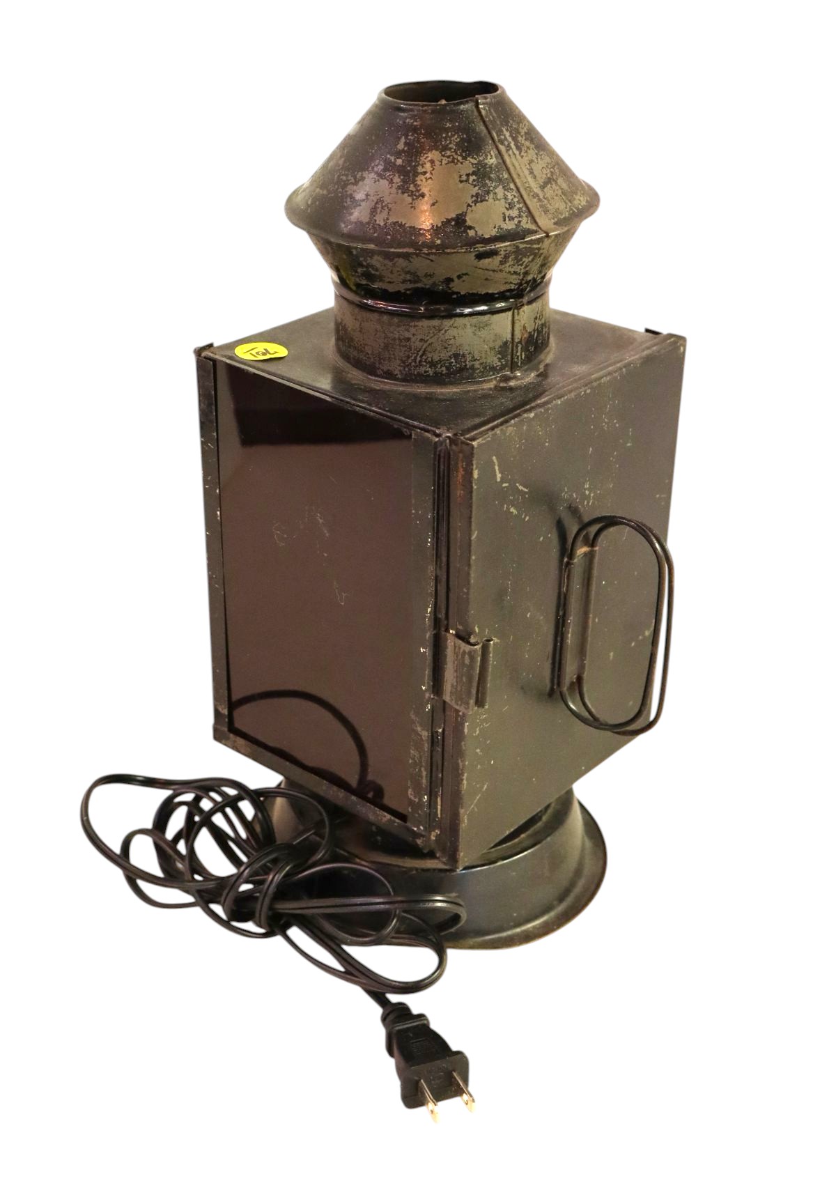 Antique Tin Colonial Finger Lamp has been electrified