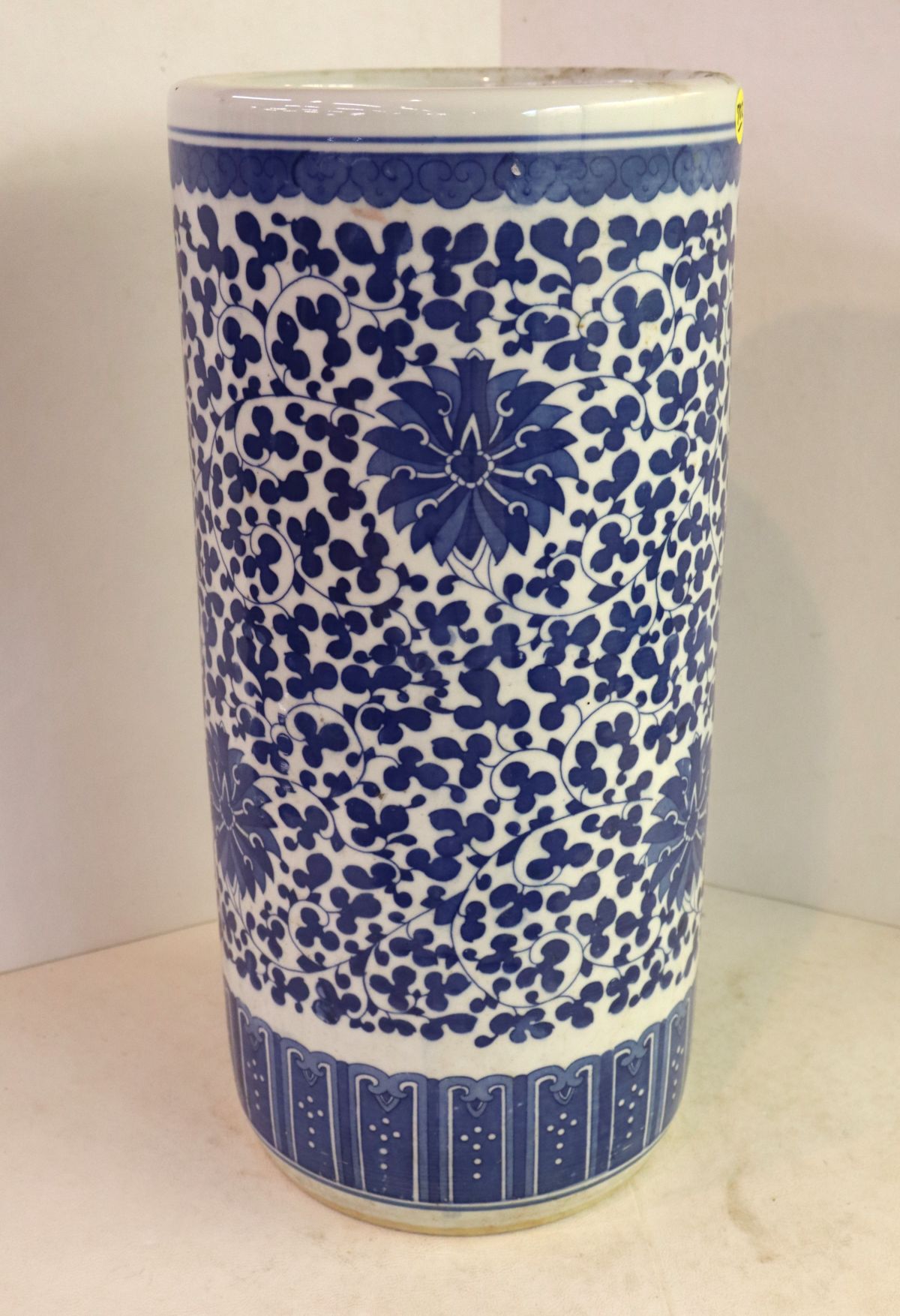 Asian blue and white porcelain umbrella stand