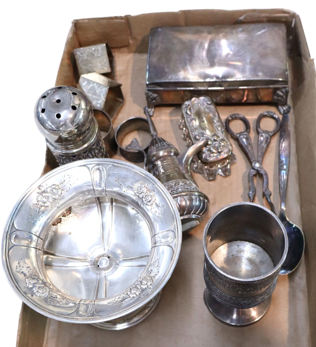 Assorted antique silverplate and other.