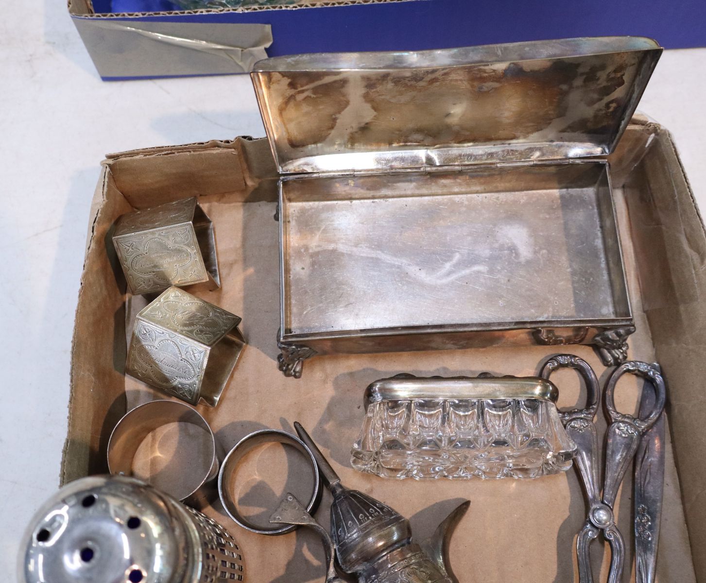Assorted antique silverplate and other.