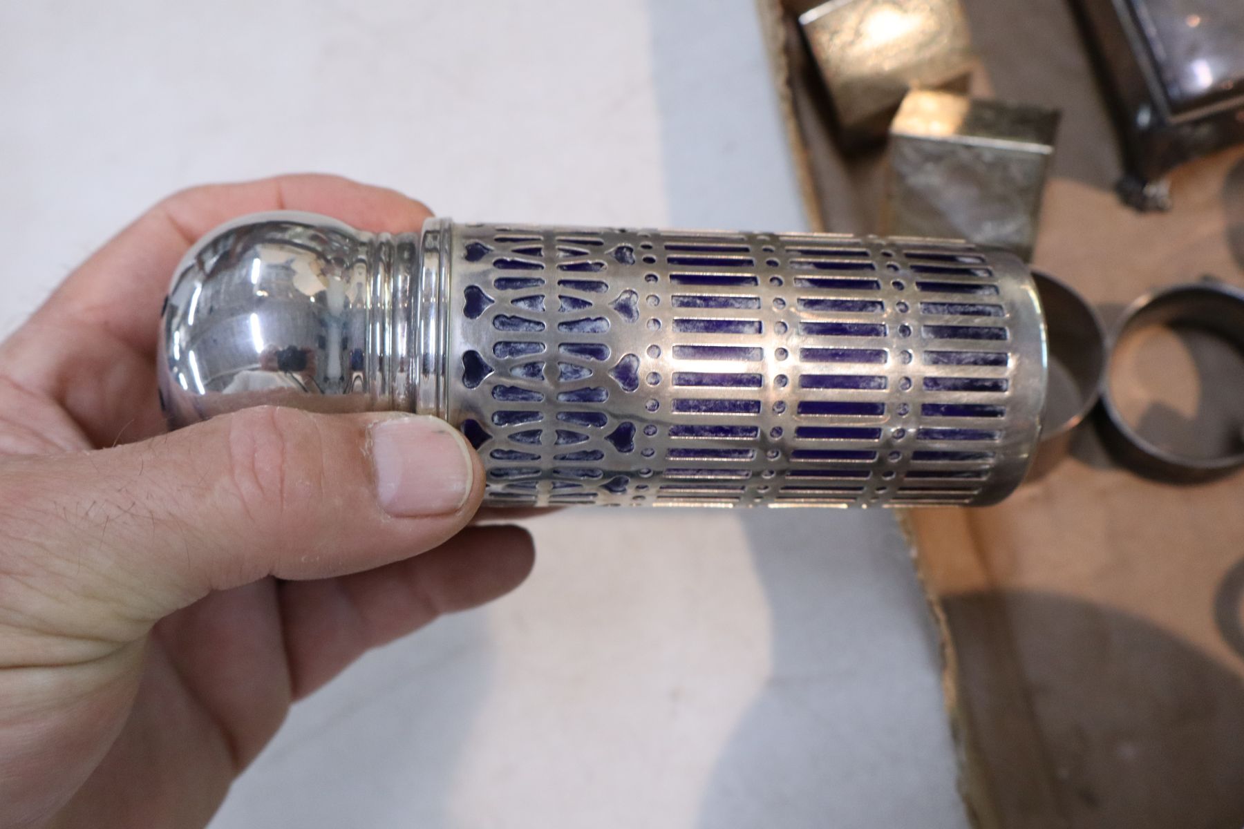 Assorted antique silverplate and other.