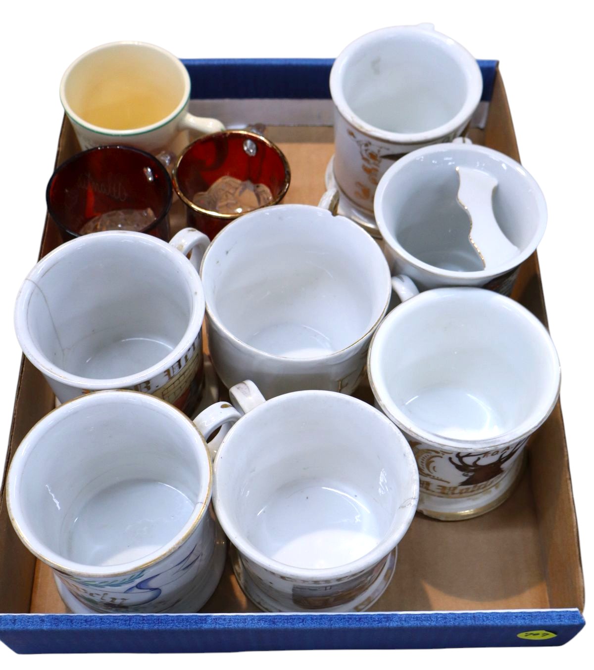 9 antique shaving mugs