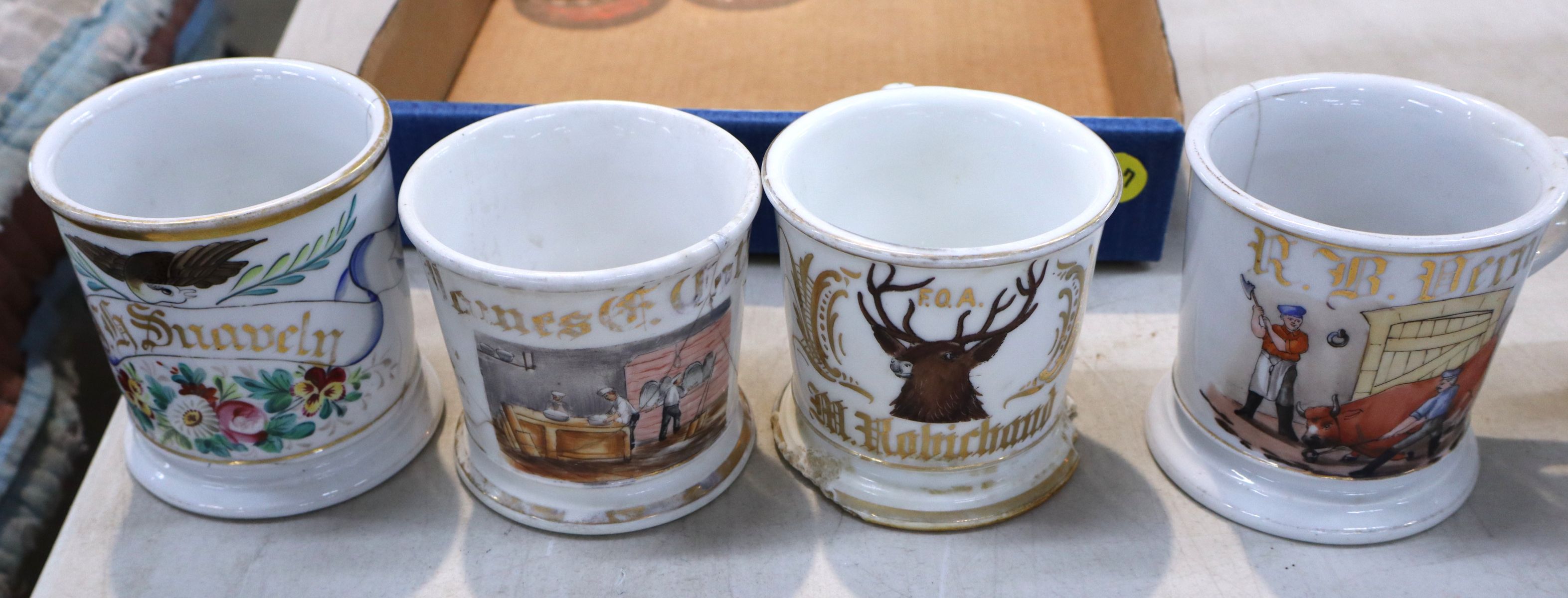 9 antique shaving mugs