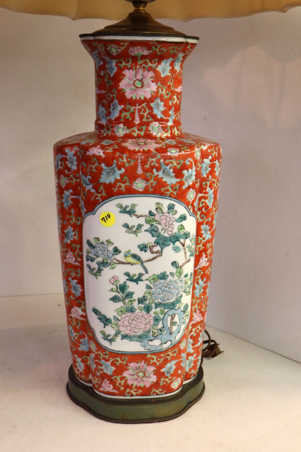 PR VTG Asian paint decorated porcelain lamps & shades