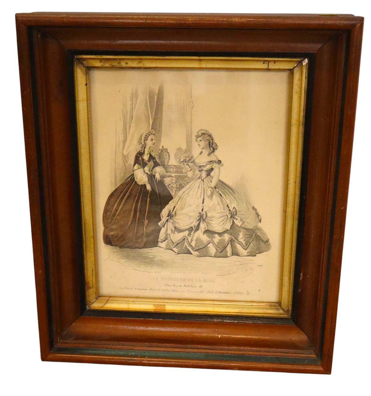 Antique Victorian walnut deep frame w/French print