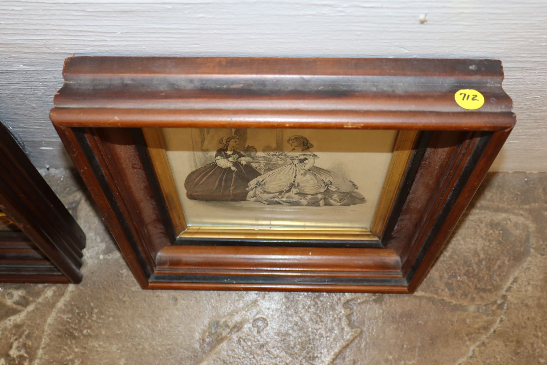 Antique Victorian walnut deep frame w/French print
