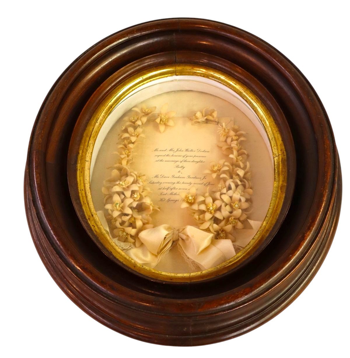 Antique Victorian oval deep frame w/ wedding invitation
