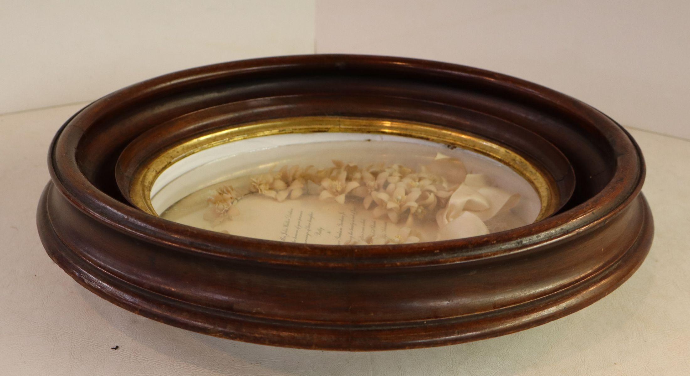 Antique Victorian oval deep frame w/ wedding invitation