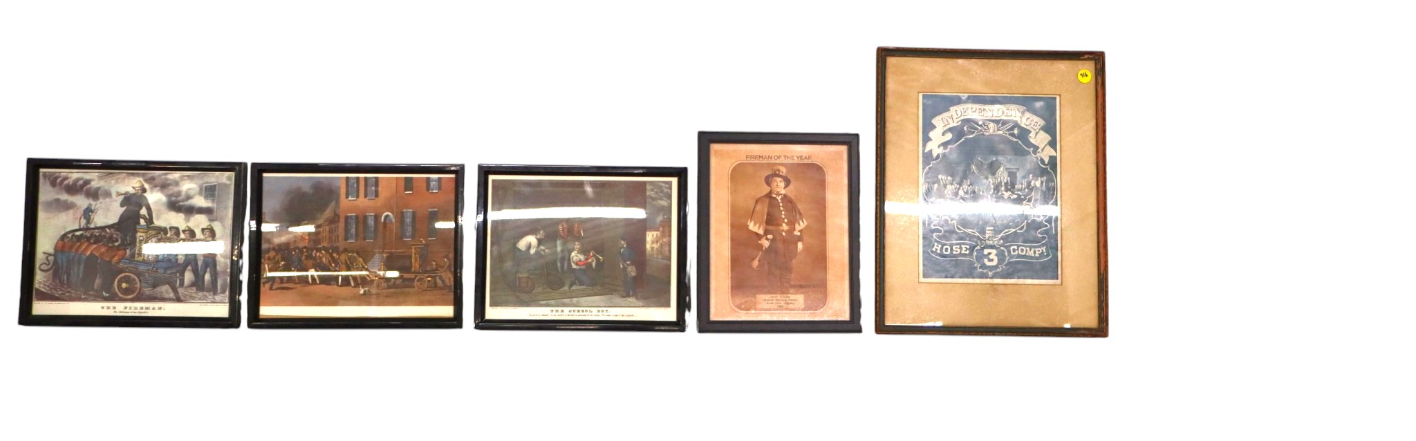 8 firemen prints: 5 framed & 3 unframed
