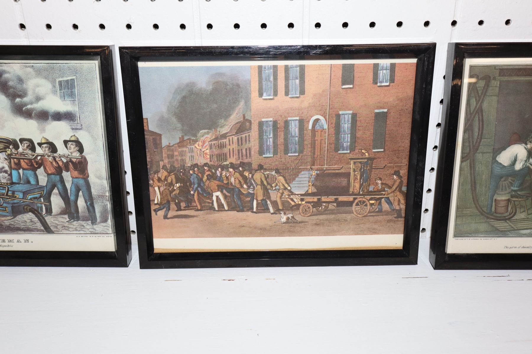 8 firemen prints: 5 framed & 3 unframed