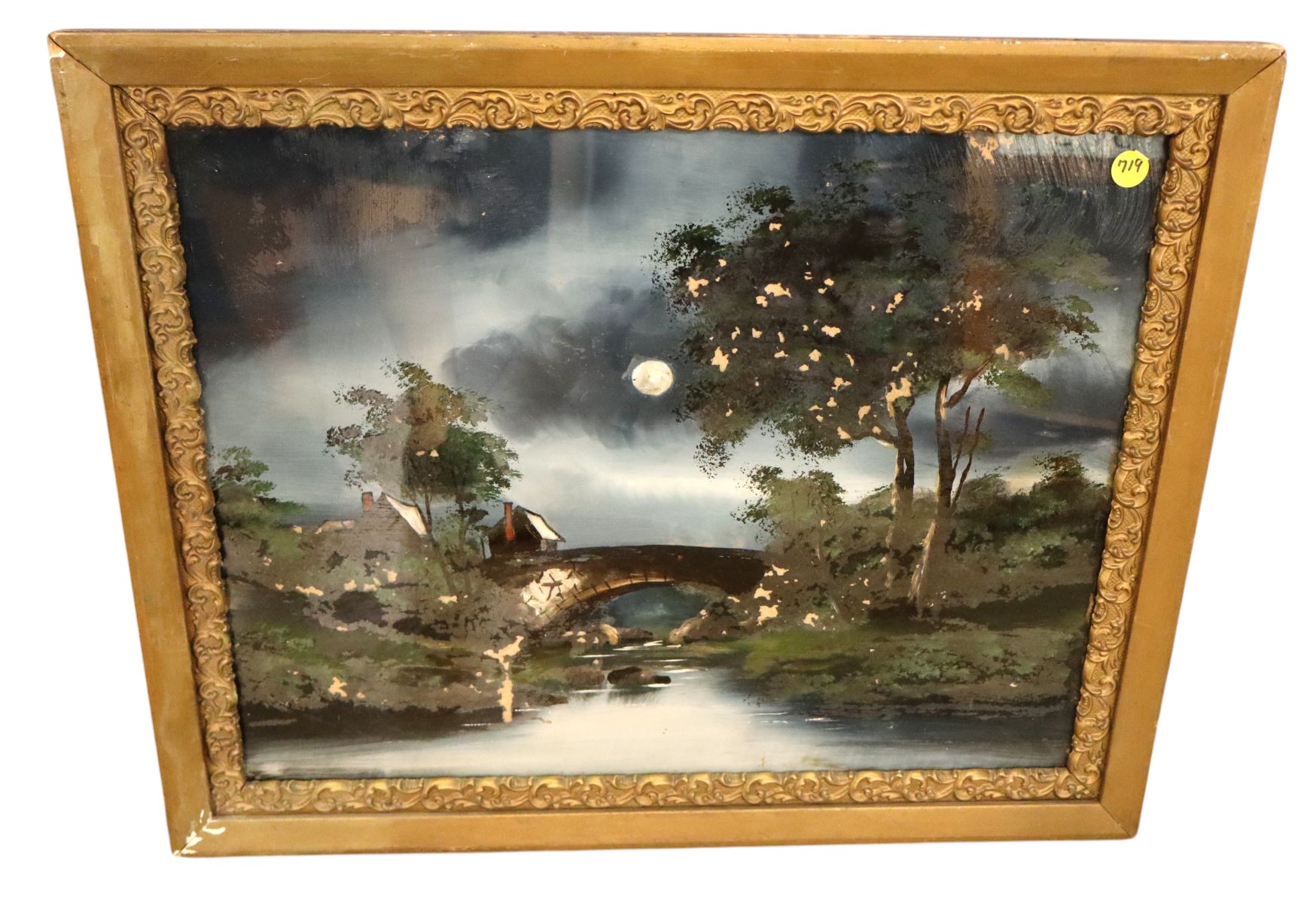 Antique reversed painted on glass framed artwork