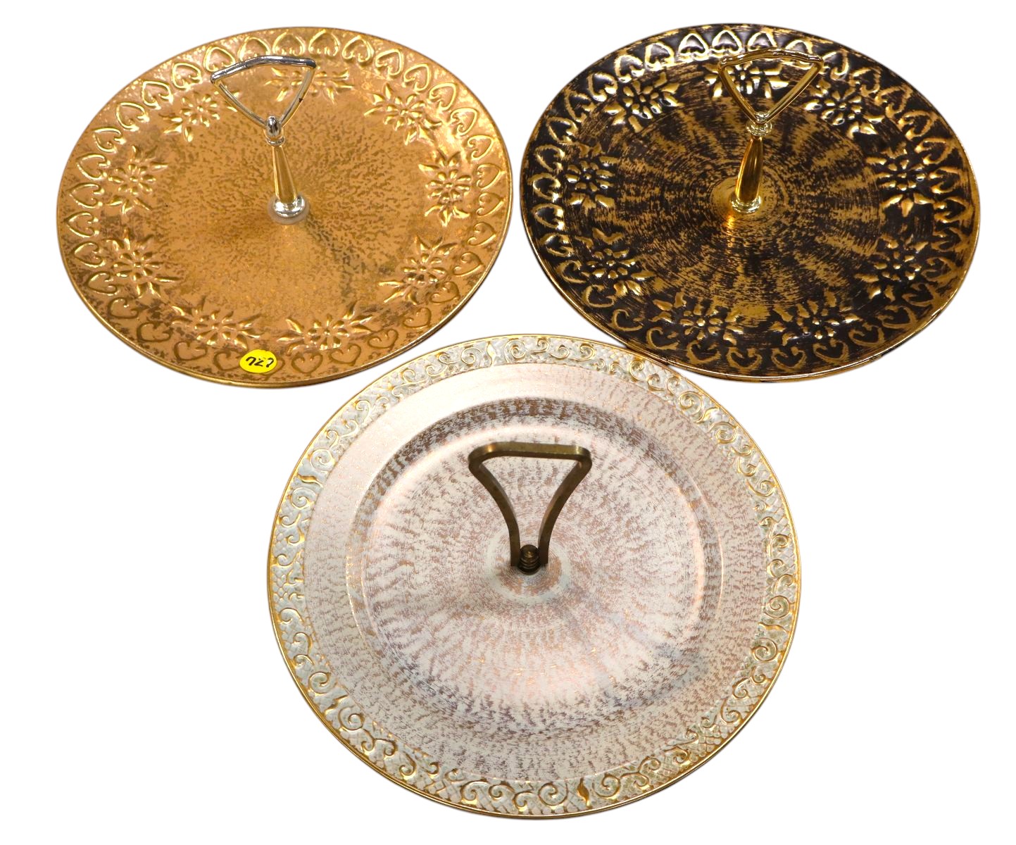3 Vtg Stangl Granada & Black gold pattern handled plates