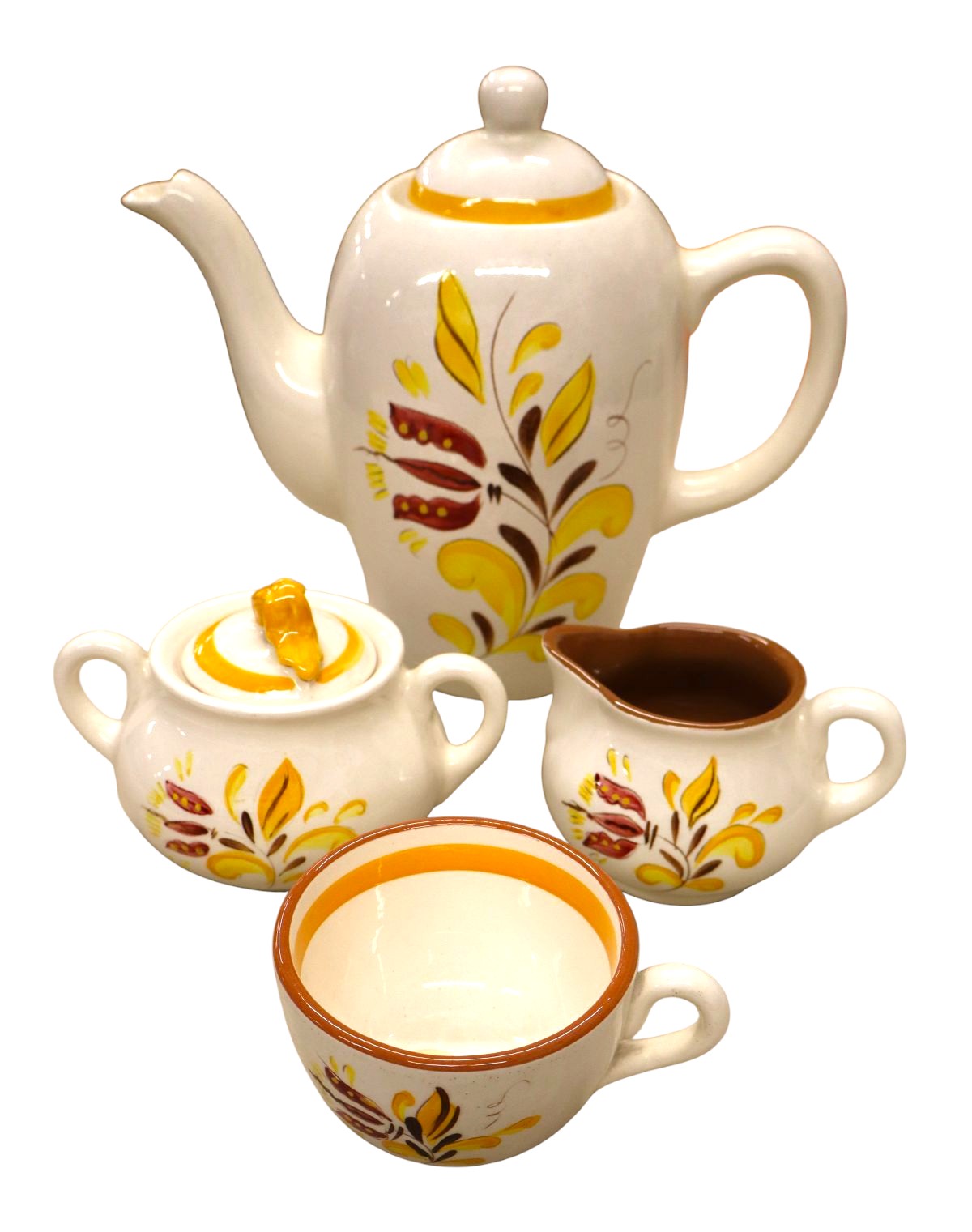 4 VTG Stangl Provincial pattern teapot creamer sugar and coffee cup