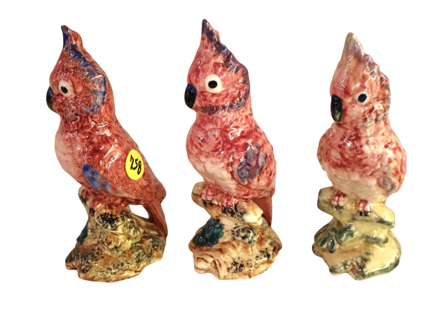 3 vintage Stangl 6" pink cockatoo porcelain birds