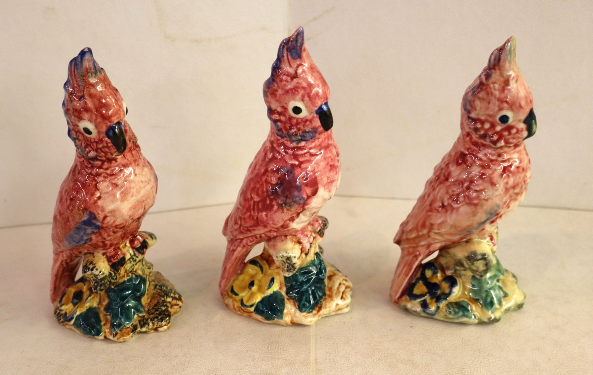 3 vintage Stangl 6" pink cockatoo porcelain birds