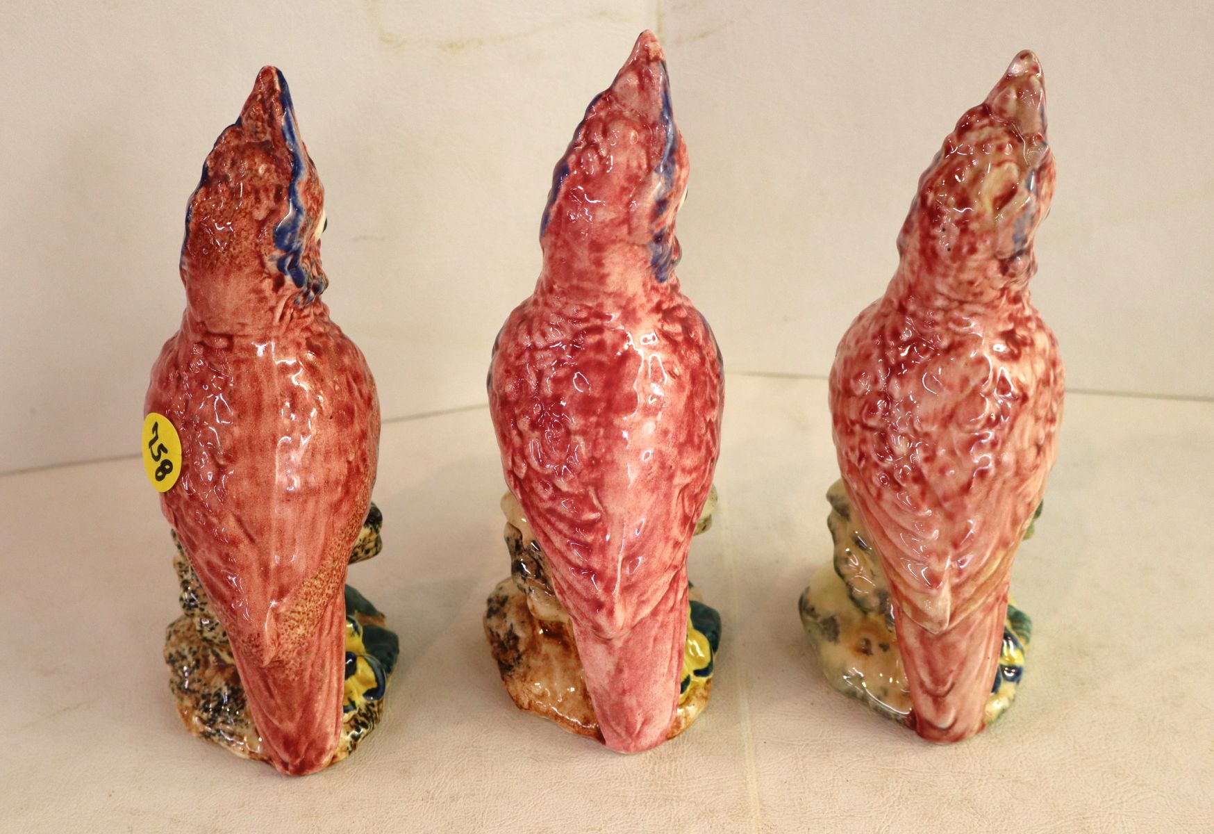 3 vintage Stangl 6" pink cockatoo porcelain birds
