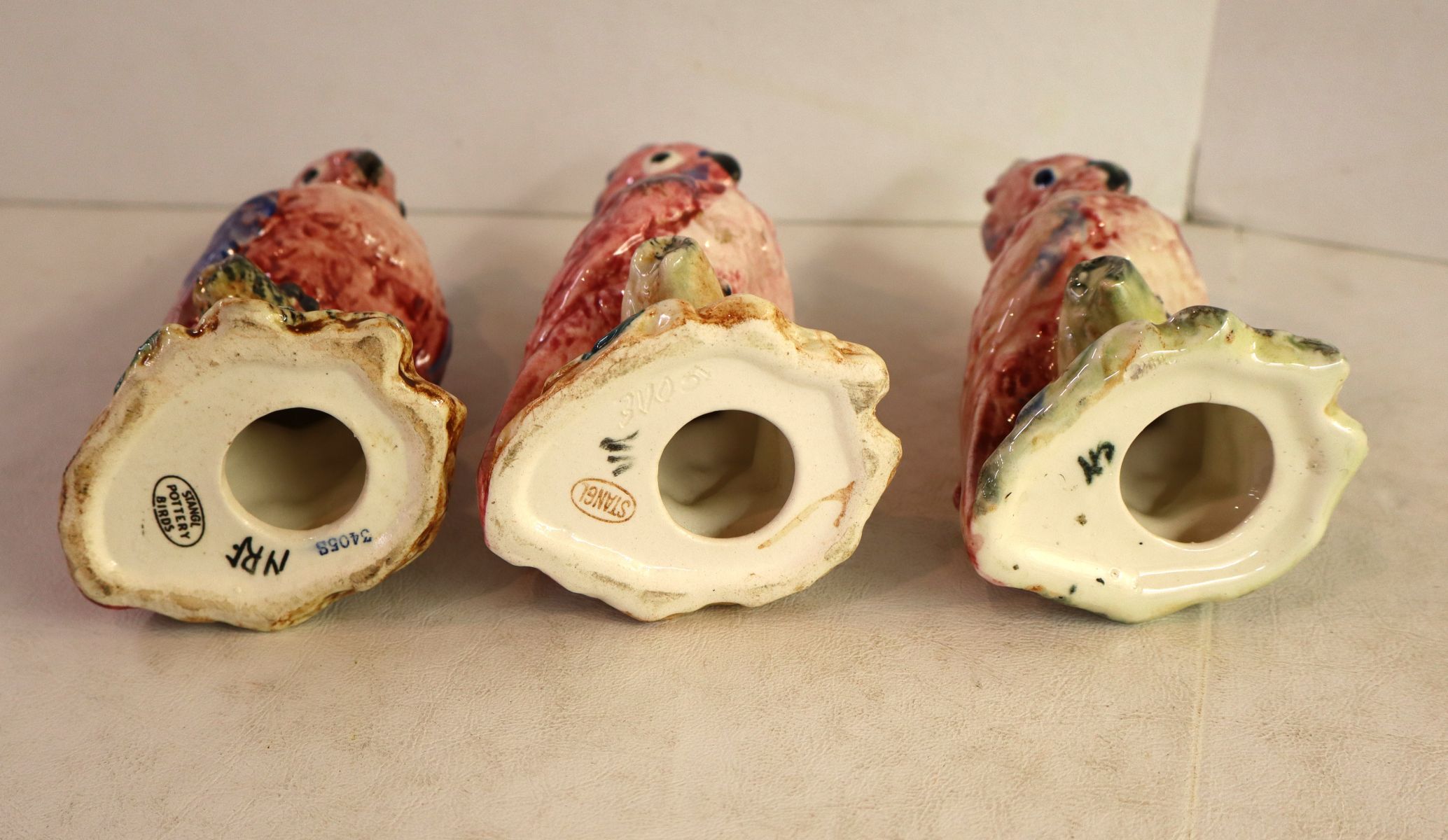3 vintage Stangl 6" pink cockatoo porcelain birds