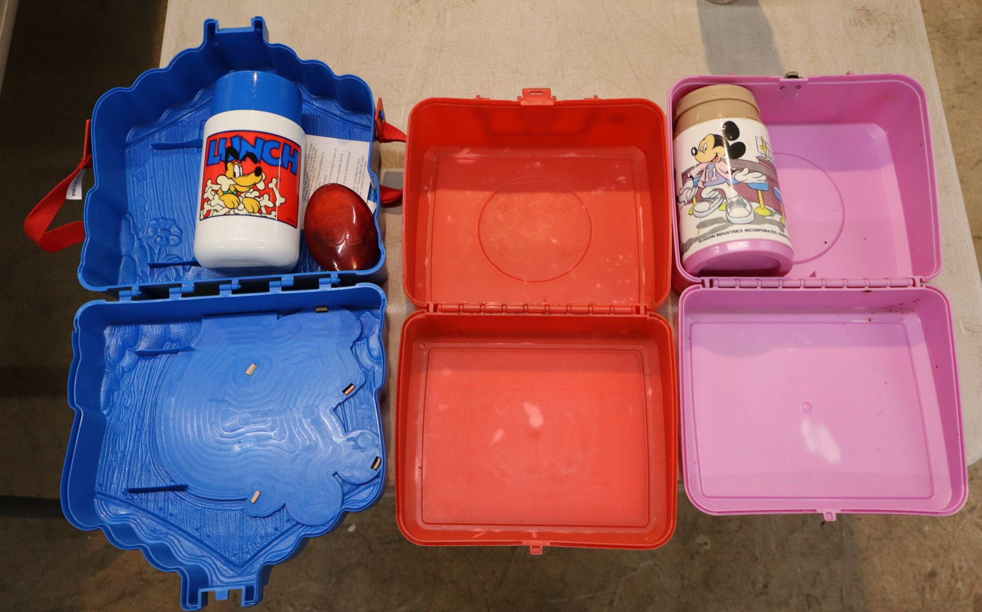 3 Vintage Mickey Mouse lunch boxes 2 with thermos.