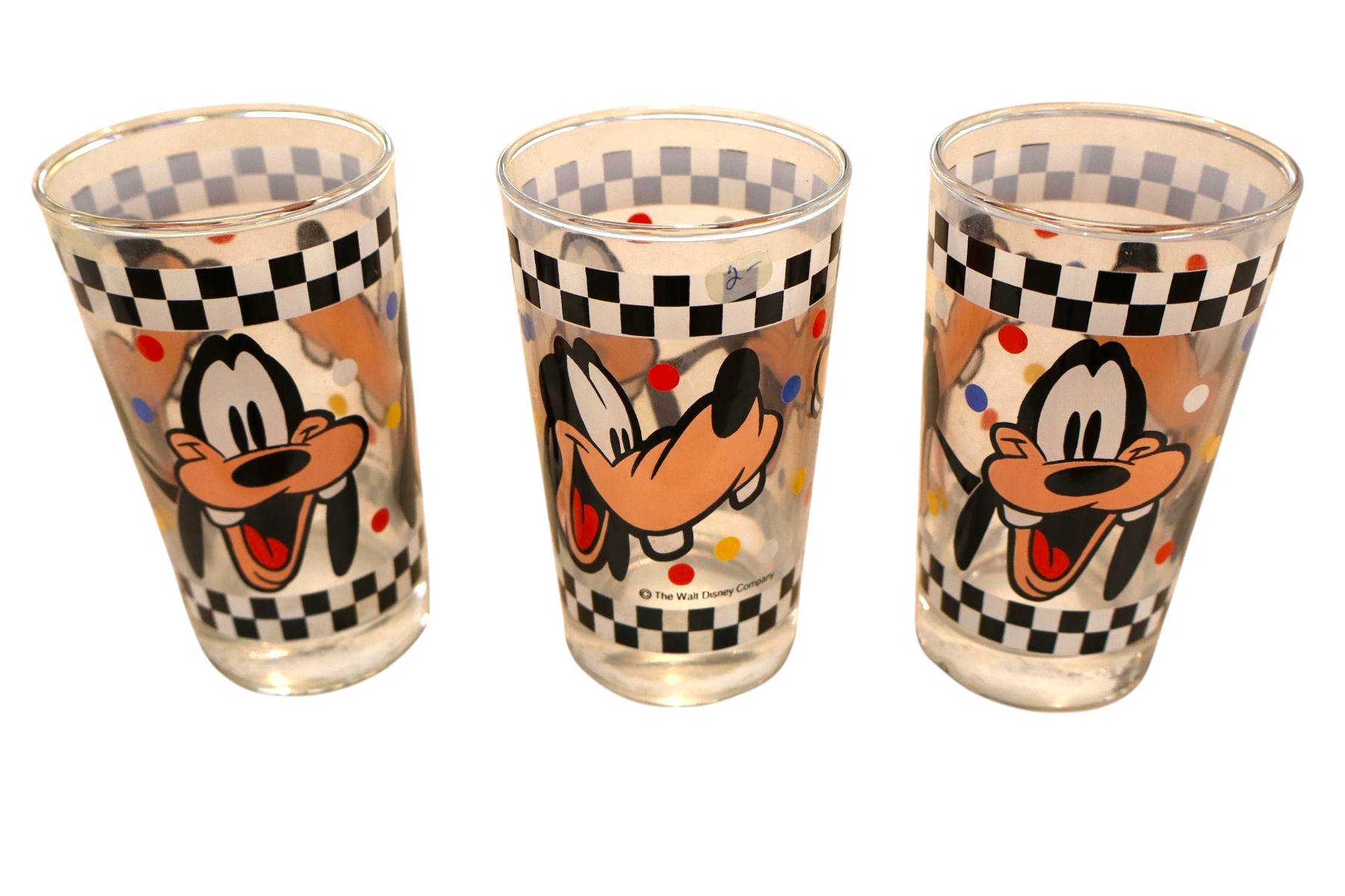 3 Vintage Goofy glasses from Walt Disney Company.