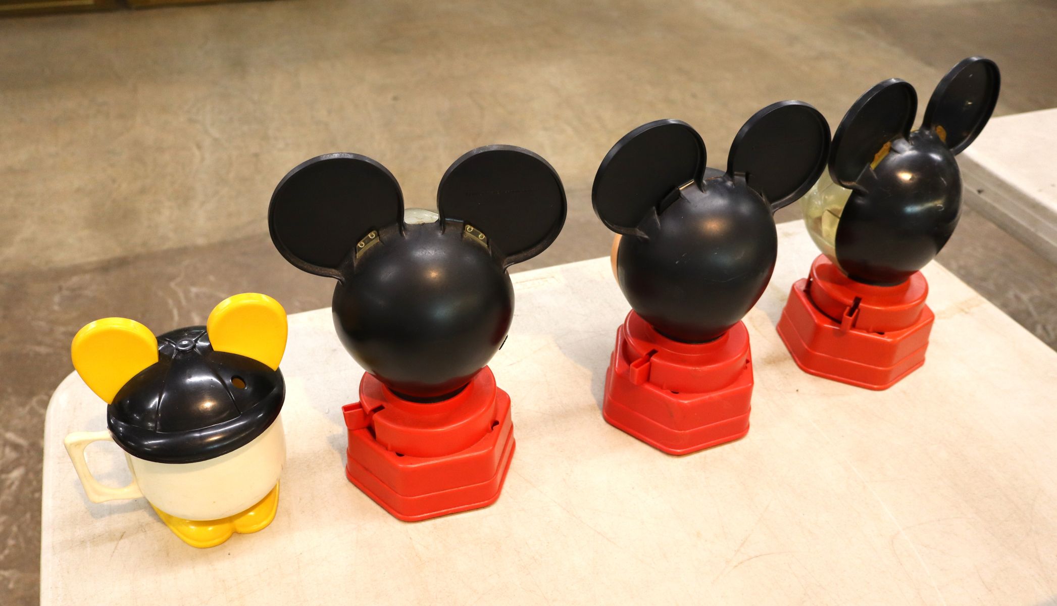 4 VTG Mickey Mouse Candy Dispensers & sippy mug