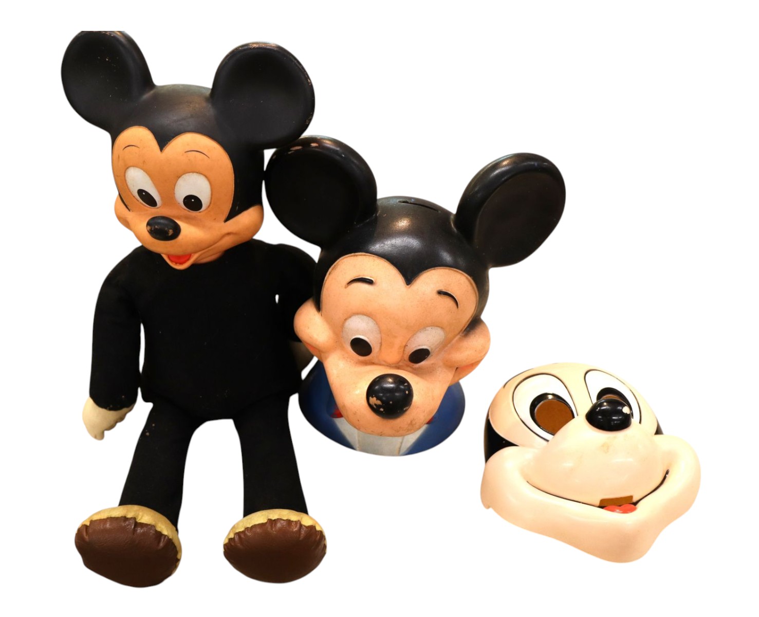3 Vintage Mickey Mouse Walt Disney mask, bank, doll