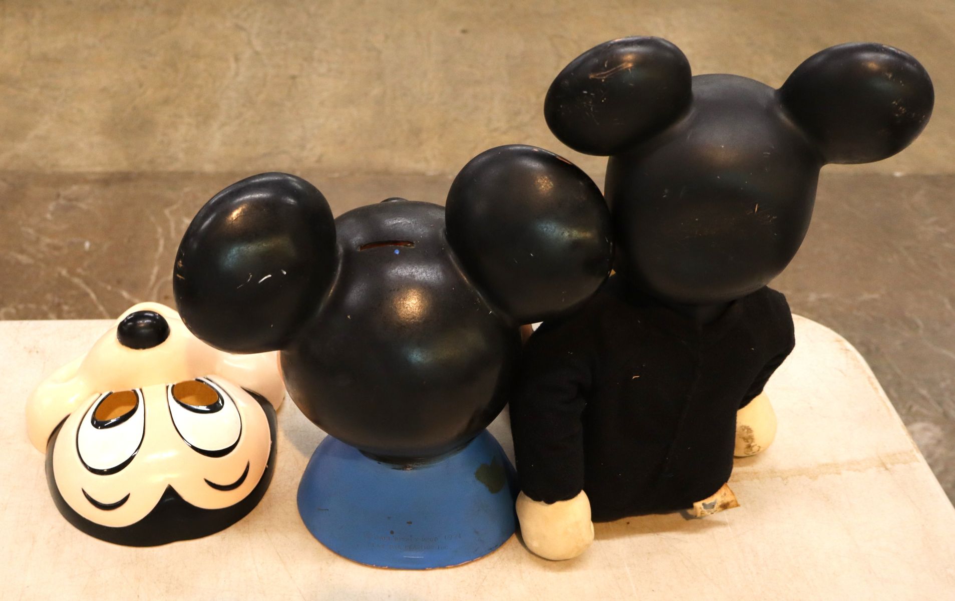 3 Vintage Mickey Mouse Walt Disney mask, bank, doll