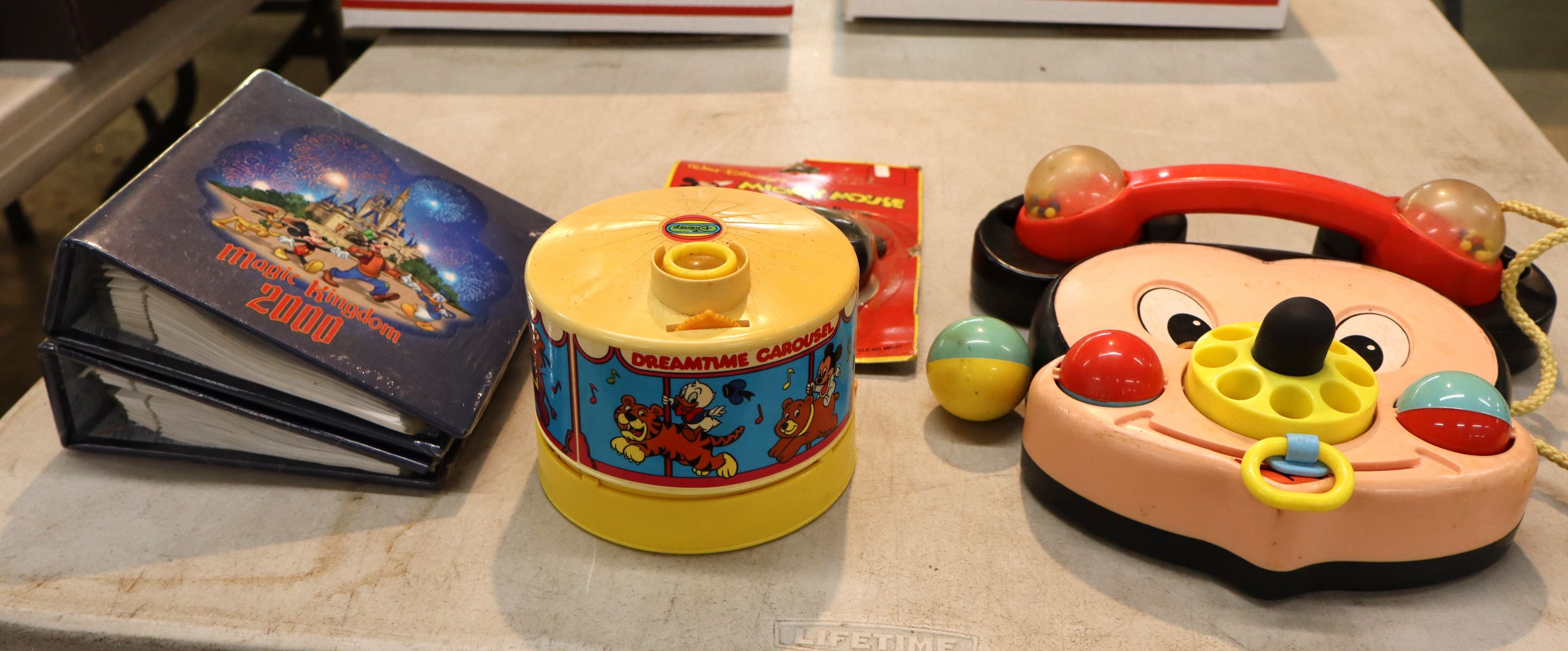 Mickey Mouse phone, Magic Kingdom Albums, Beanie key ring, Dream Time carousel