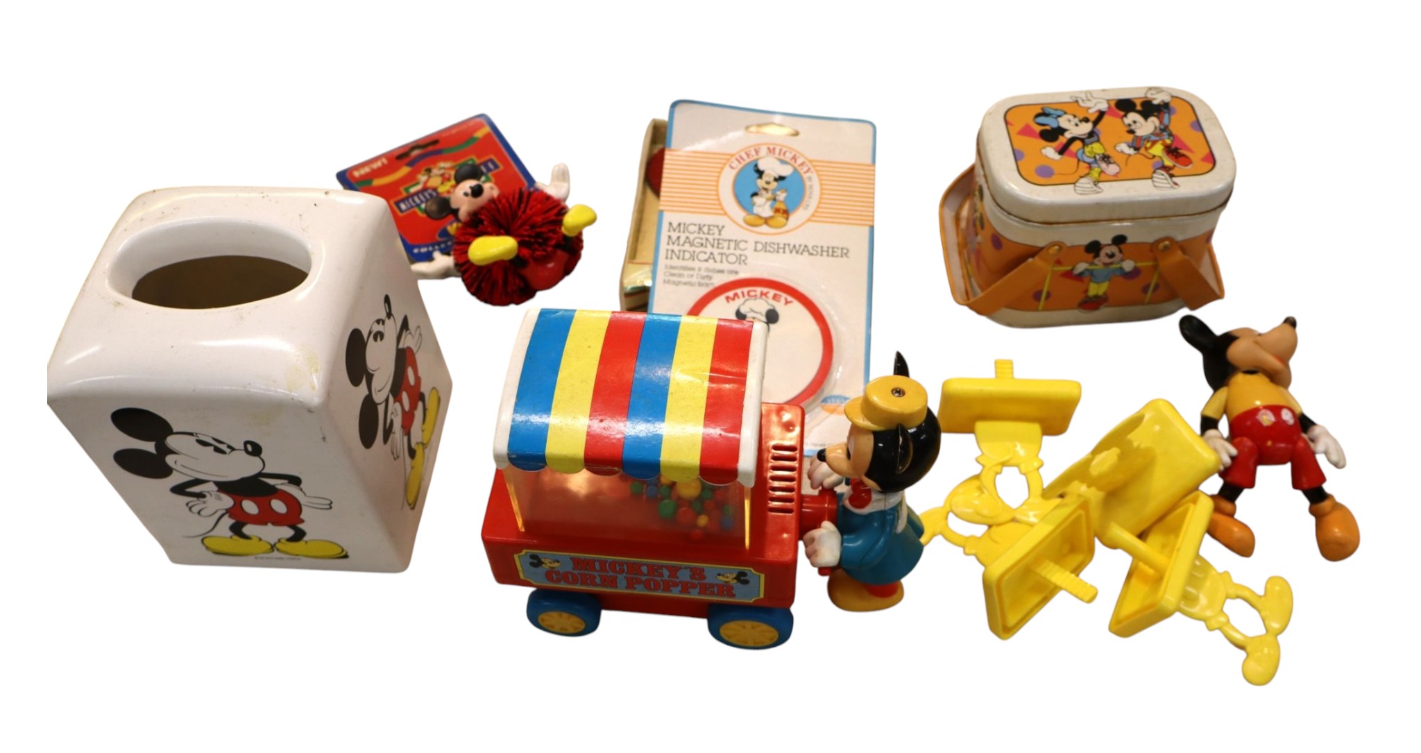 VTG Mickey Mickey's corn popper, Kleenex box cover & other