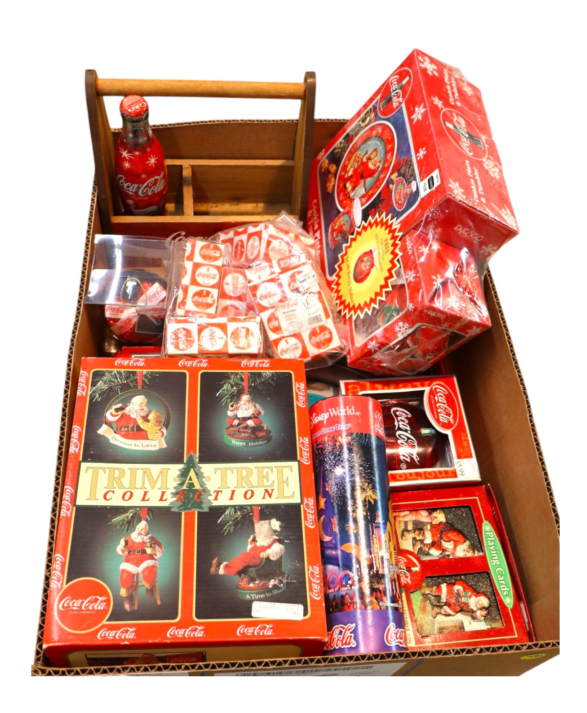 VTG coca cola Christmas ornaments, cups, plates, bottles and other