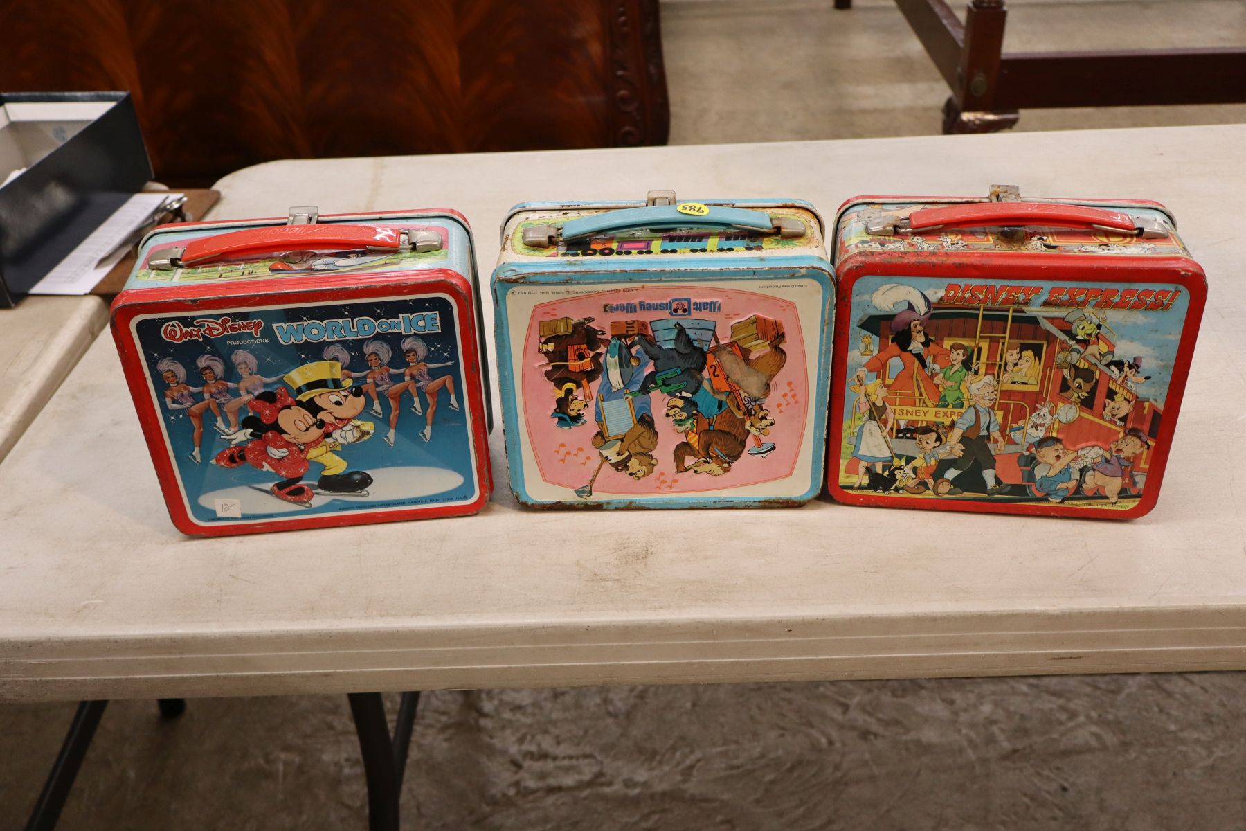 3 VTG metal Disney lunch boxes one with thermos