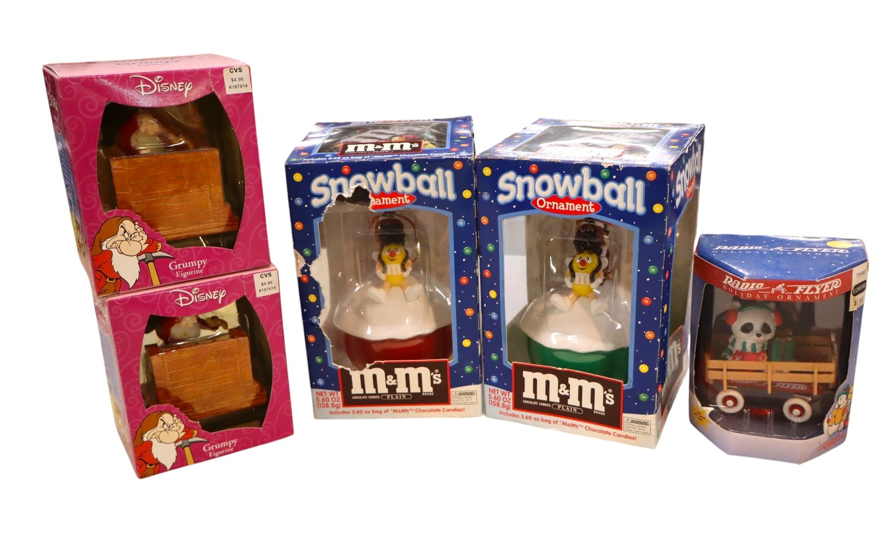 VTG Disney ornaments, M&M snow ball ornaments in boxes