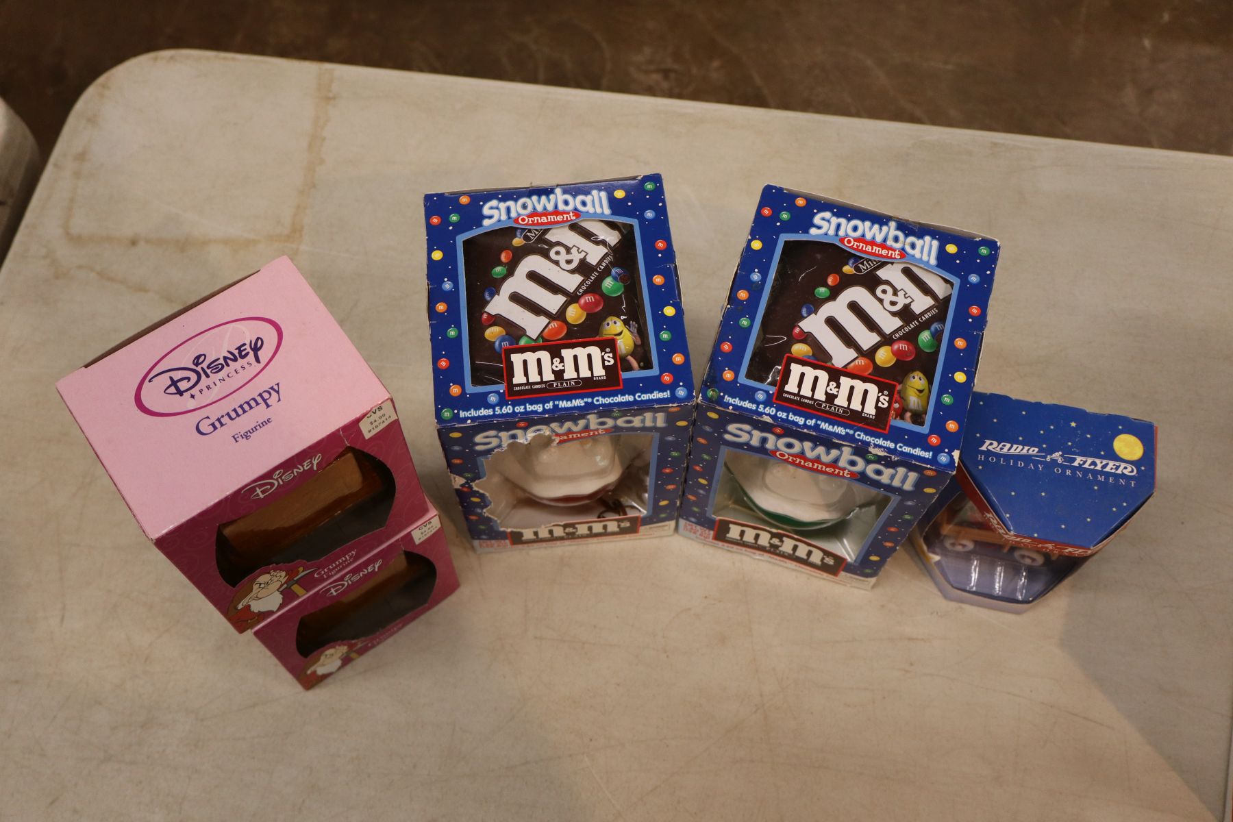 VTG Disney ornaments, M&M snow ball ornaments in boxes