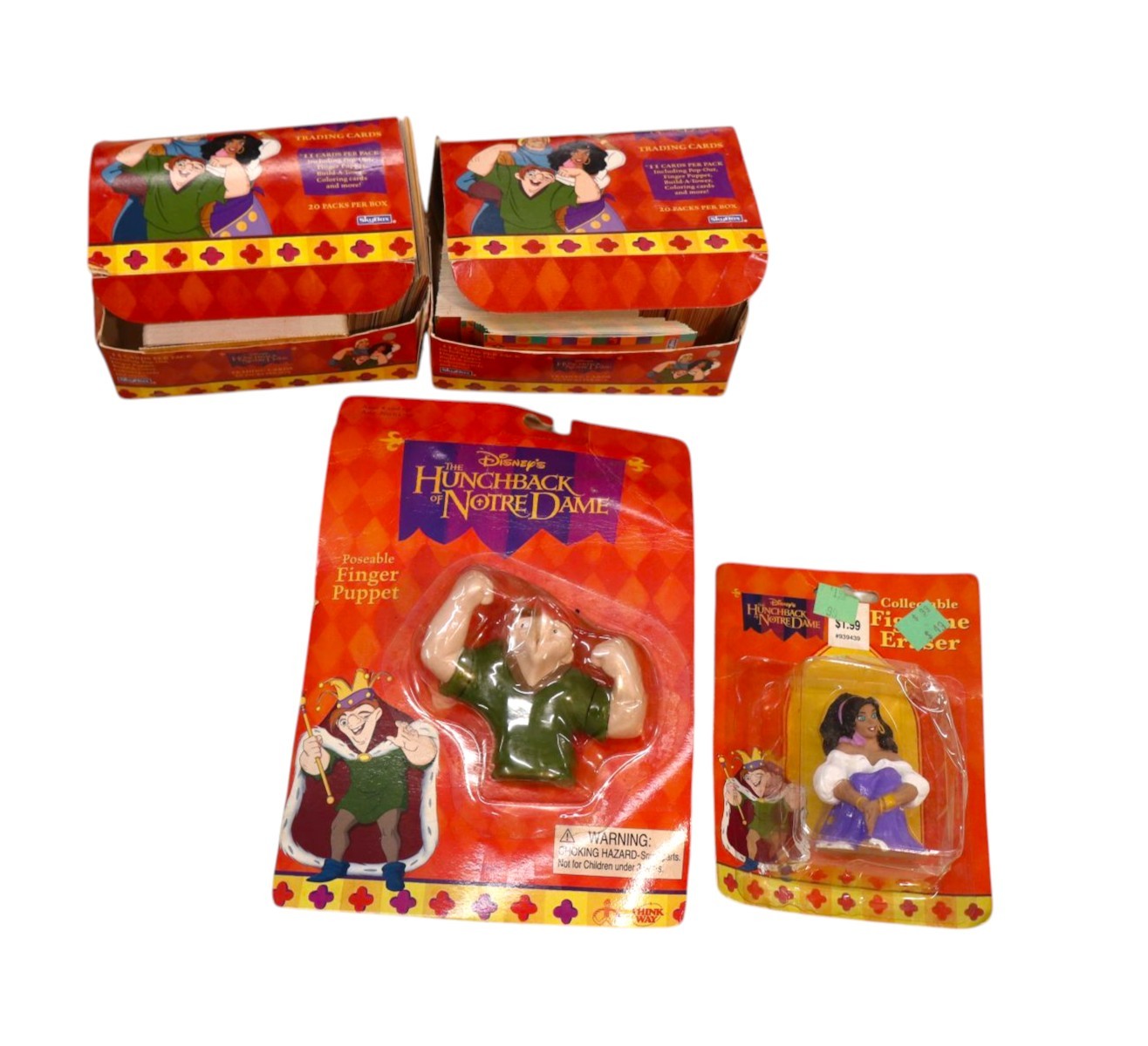 VTG Disney Hunch Back Notre Dame trading cards & finger puppets in boxes